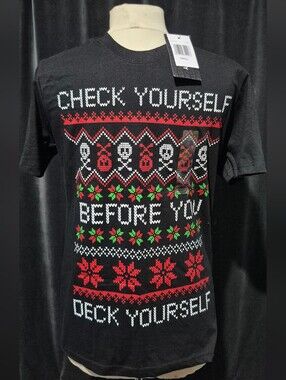 Chemistry Black Short Sleeve Tee with Red and Green Holiday Graphic